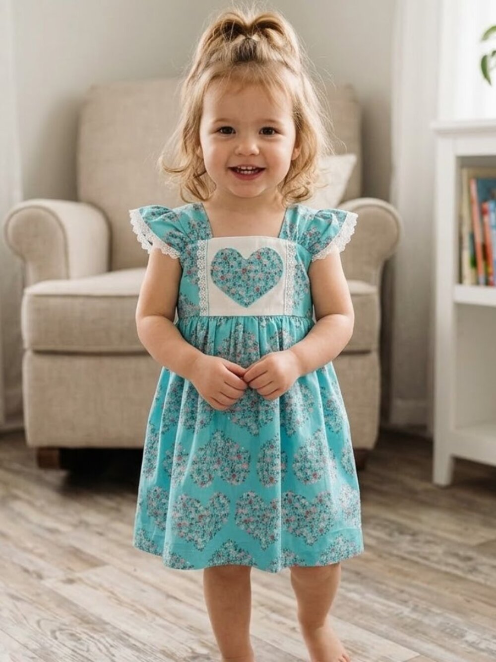 Exclusively For Joann Fabric Vintage Handmade Toddler GIrls Floral Heart Dress